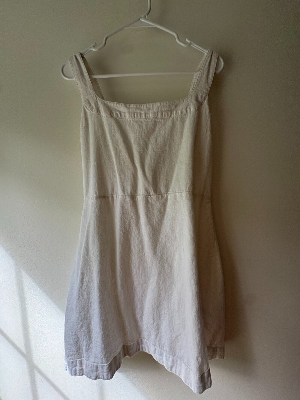 Abercrombie & Fitch Cream Linen Blend Wide Strap Smocked Mini Dress Size LT